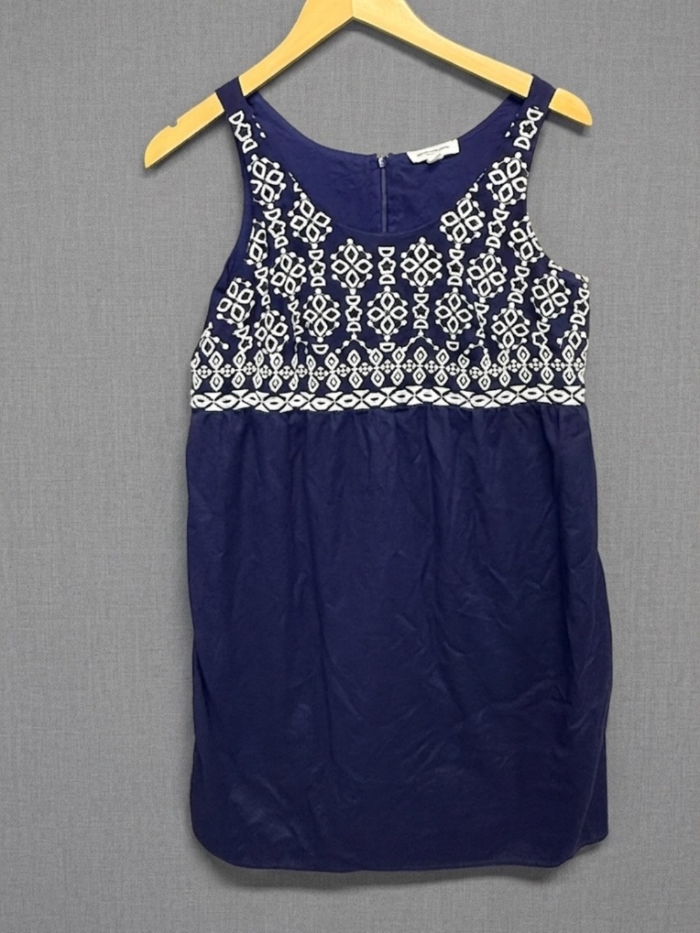 BeachLunchLounge Women's Medium Navy Blue White Embroidered Cotton Tank Dress